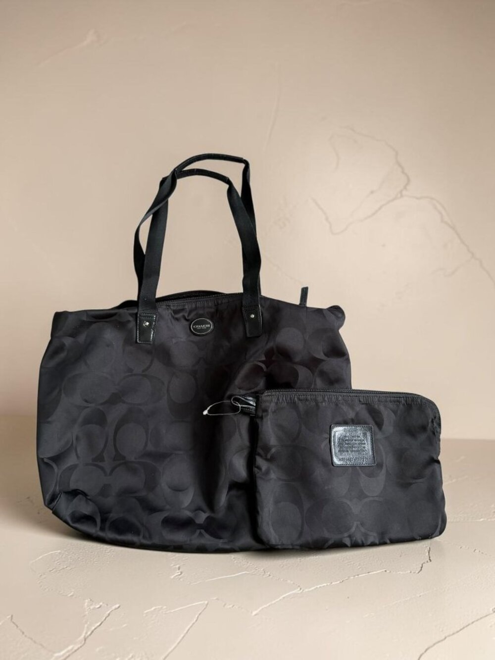 COACH Signature Black Getaway Weekender Shoulder Tote Bag w/ Pouch